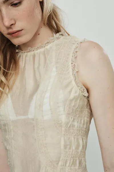 Блуза с закрытыми пуговицами LACE SHIRT, Кремовый — фото 5