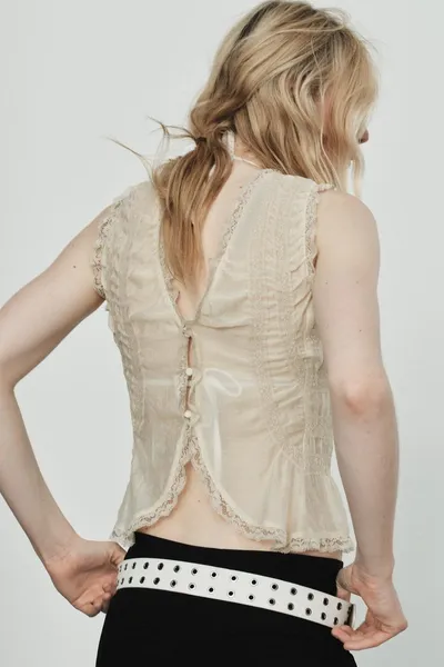Блуза с закрытыми пуговицами LACE SHIRT, Кремовый — фото 6