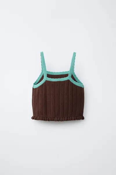 Укороченный топ с цветочной вышивкой KNIT, Шоколадный — фото 2