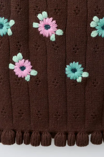 Укороченный топ с цветочной вышивкой KNIT, Шоколадный — фото 4