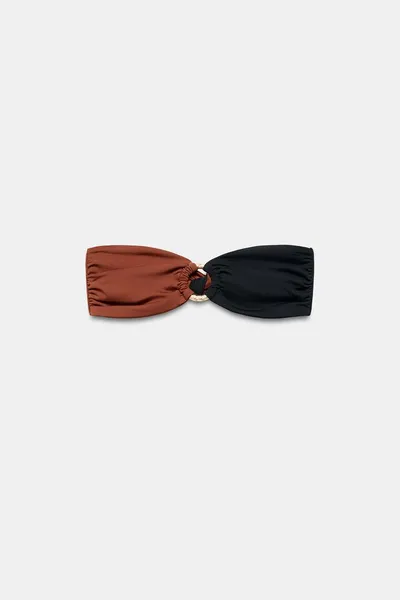 Комбинированный бикини-топ бандо с металлическими деталями, BLACK / BROWN — фото 2