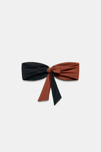 Комбинированный бикини-топ бандо с металлическими деталями, BLACK / BROWN — фото 3