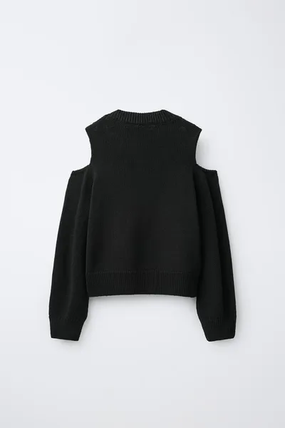 Вязаный джемпер с вырезами и стразами KNIT CUT-OUT RHINESTONE JUMPER, Чёрный — фото 2