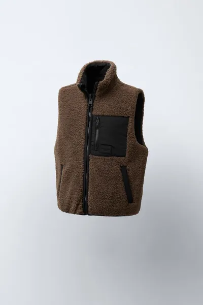 Двусторонний жилет из искусственного меха REVERSIBLE FAUX SHEARLING GILET, Коричневый — фото 3