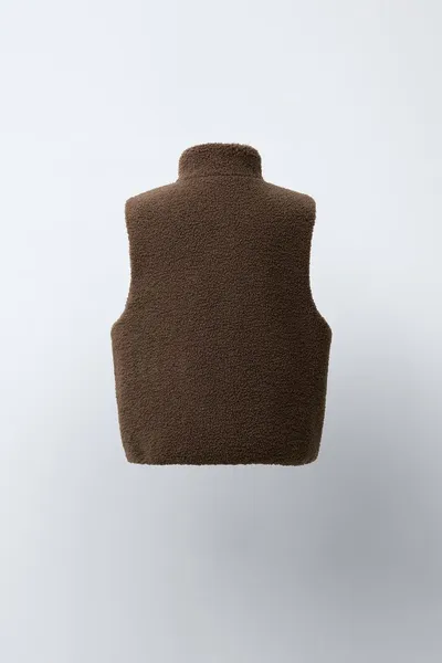 Двусторонний жилет из искусственного меха REVERSIBLE FAUX SHEARLING GILET, Коричневый — фото 4