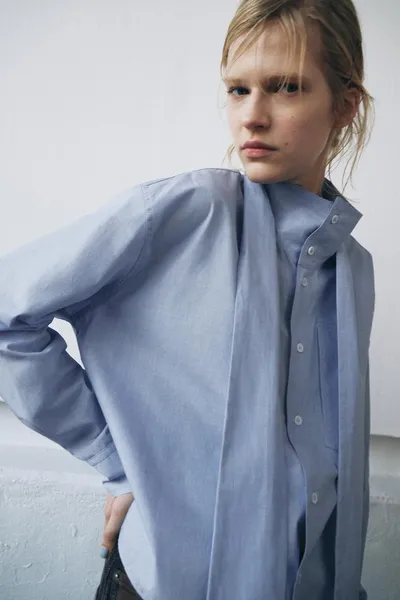 ZW COLLECTION BOW SHIRT, Синий — фото 4