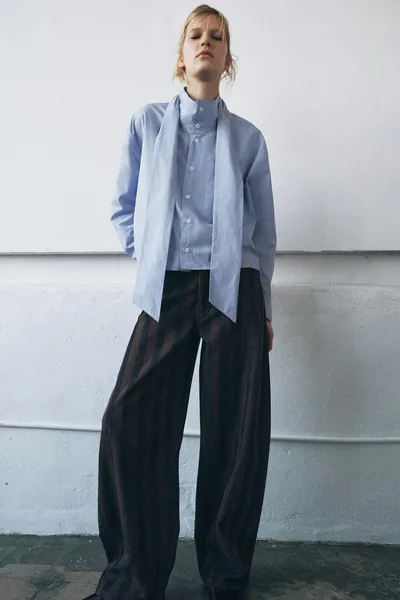 ZW COLLECTION BOW SHIRT, Синий — фото 6