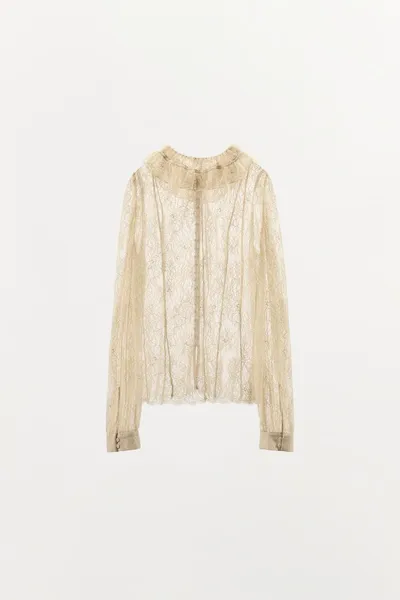 Рубашка с кружевными пуговицами ZW COLLECTION, лимитированная серия, Ecru — фото 3