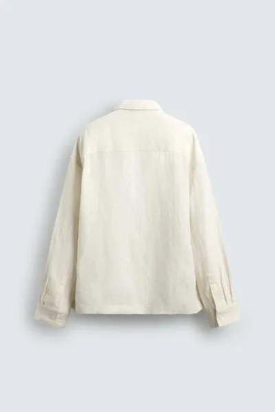 Рубашка из 100% льна свободного кроя со складками, Oyster-white — фото 8