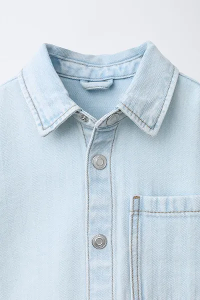 Рубашка HERRINGBONE DENIM, Светло-голубой — фото 4