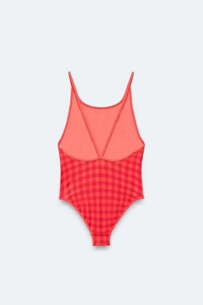 Купальник в клетку Gingham для детей 2–14 лет, лимитированная серия, CORAL RED — фото 2