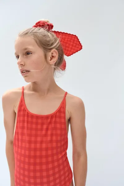 Купальник в клетку Gingham для детей 2–14 лет, лимитированная серия, CORAL RED — фото 5