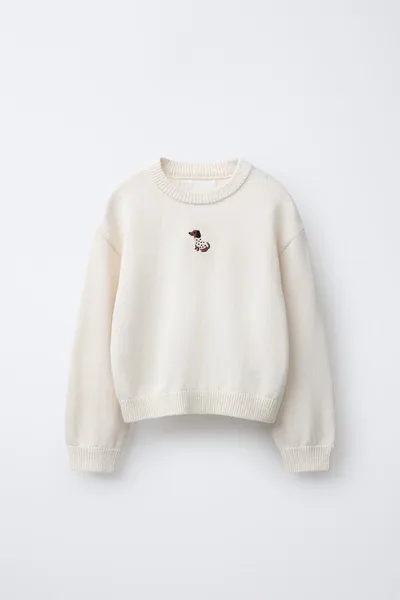Вязаный джемпер с вышивкой в виде собаки, Light BEIGE — фото 3