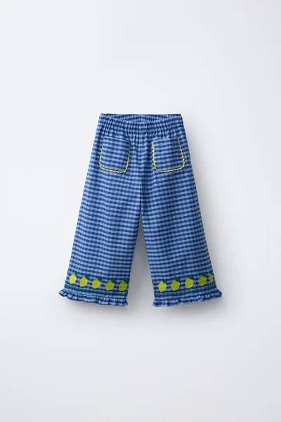CASA LAWA X ZARA KIDS Гингем-кюлоты с вышитыми лимонами, Синеватый — фото 2