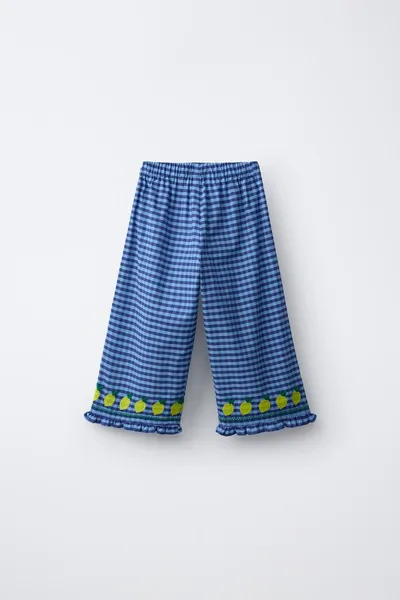 CASA LAWA X ZARA KIDS Гингем-кюлоты с вышитыми лимонами, Синеватый — фото 3