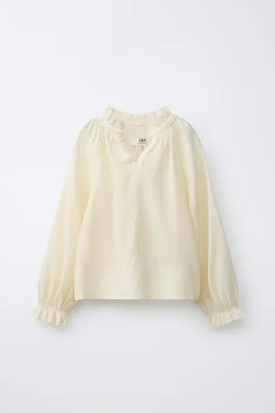 Рубашка RAMIE BLEND RUFFLE SHIRT, Butter, 49 % рами — фото 2