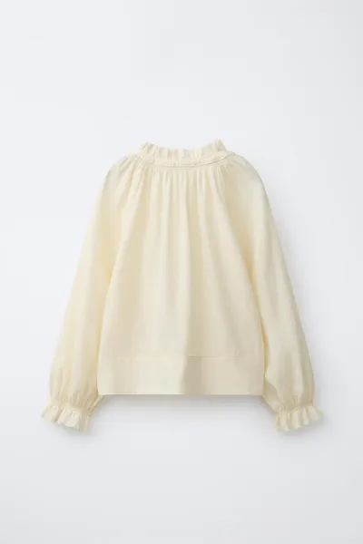 Рубашка RAMIE BLEND RUFFLE SHIRT, Butter, 49 % рами — фото 3