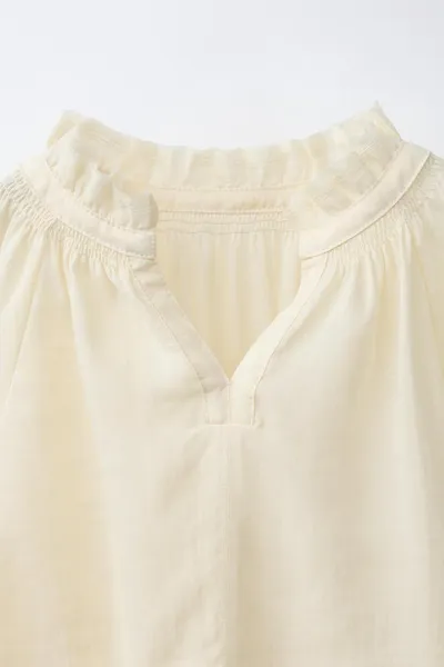 Рубашка RAMIE BLEND RUFFLE SHIRT, Butter, 49 % рами — фото 4