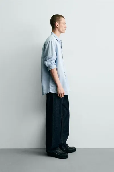 Рубашка из денима, льна и хлопка DENIM LINEN/COTTON SHIRT, Небесно-голубой — фото 4