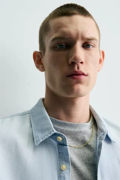 Рубашка из денима, льна и хлопка DENIM LINEN/COTTON SHIRT, Небесно-голубой — фото 5