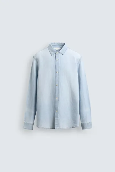 Рубашка из денима, льна и хлопка DENIM LINEN/COTTON SHIRT, Небесно-голубой — фото 7