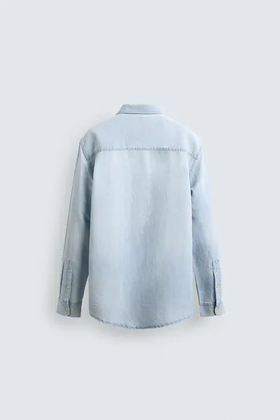 Рубашка из денима, льна и хлопка DENIM LINEN/COTTON SHIRT, Небесно-голубой — фото 8