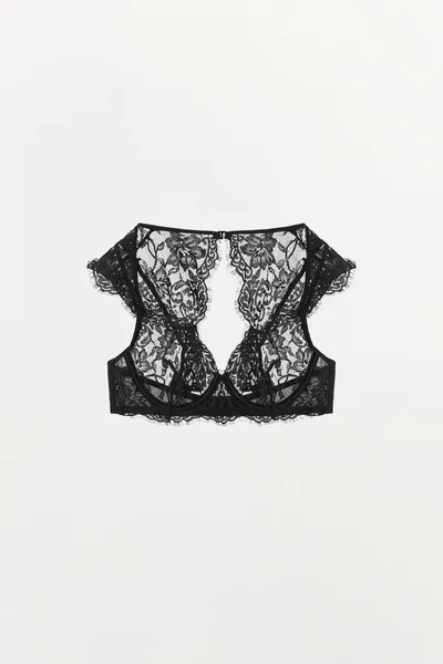 Бюстгальтер с чашками и рукавами UNDERWIRED LACE BRA WITH SLEEVES, Чёрный — фото 4