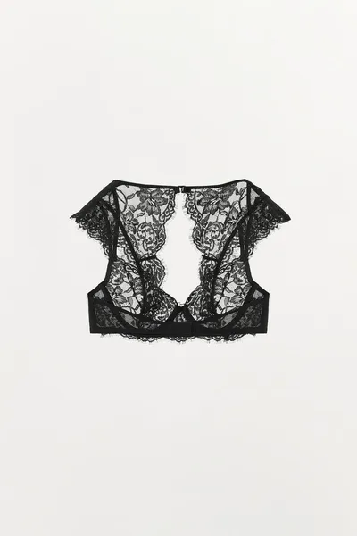Бюстгальтер с чашками и рукавами UNDERWIRED LACE BRA WITH SLEEVES, Чёрный — фото 5