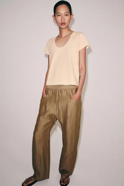 Брюки из льняной смеси ZW COLLECTION, Mid-CAMEL, льняная смесь — фото 2
