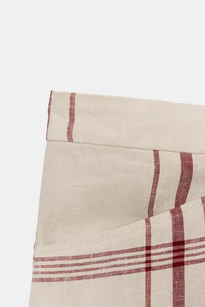 Брюки ZW COLLECTION LINEN CHECK BAGGY, ECRU / RED, лён — фото 5