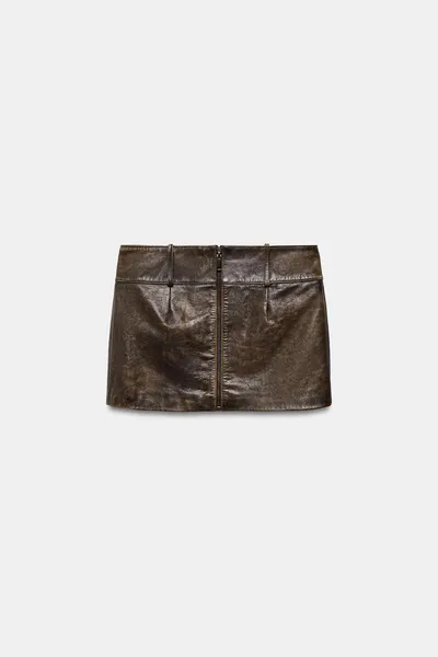 Короткая юбка ZW COLLECTION LIMITED EDITION из 100% кожи, Коричневый — фото 8