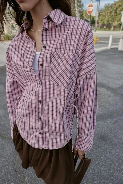 Рубашка MULTIWAY CHECK SHIRT, Розовый / Белый — фото 5