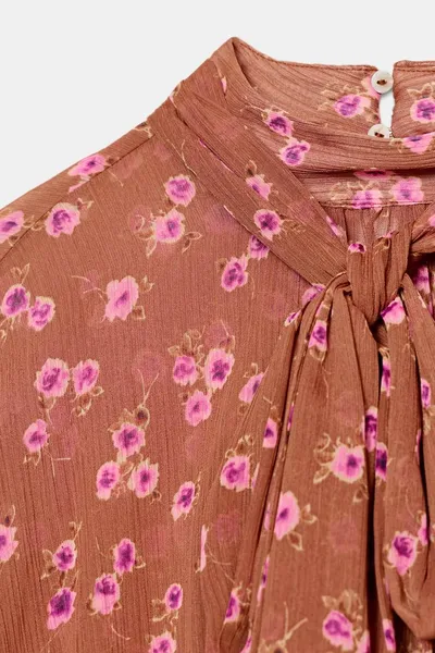 Рубашка с бантом PRINTED SHIRT WITH BOW, Многоцветный — фото 6