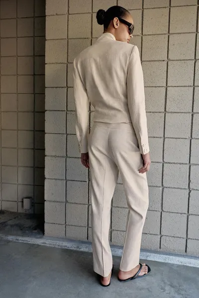 Брюки Slim Fit из льняной смеси, укороченные, Светлый, льняная смесь — фото 6