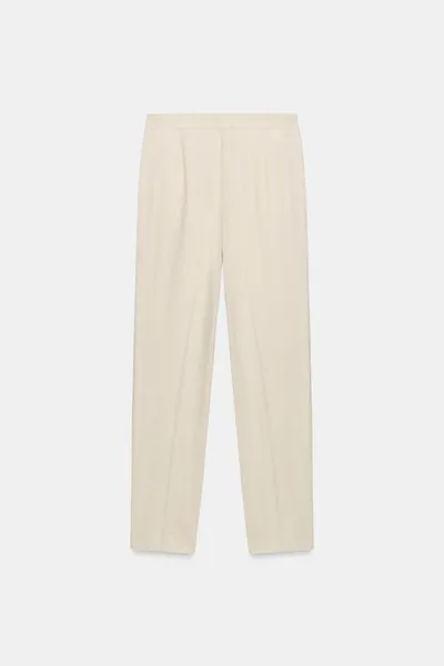 Брюки Slim Fit из льняной смеси, укороченные, Светлый, льняная смесь — фото 8