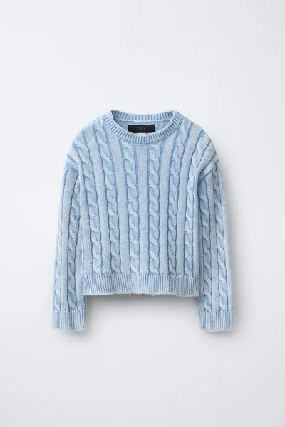 Джемпер CABLE-KNIT ACID WASH, WHITE / SKY BLUE — фото 2