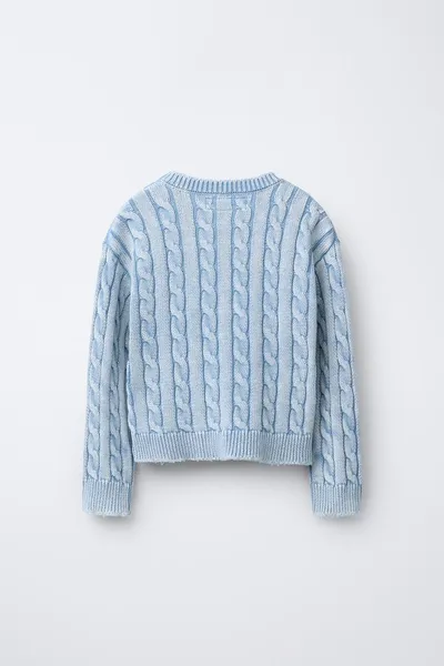 Джемпер CABLE-KNIT ACID WASH, WHITE / SKY BLUE — фото 3