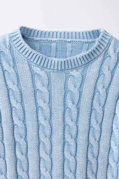Джемпер CABLE-KNIT ACID WASH, WHITE / SKY BLUE — фото 4