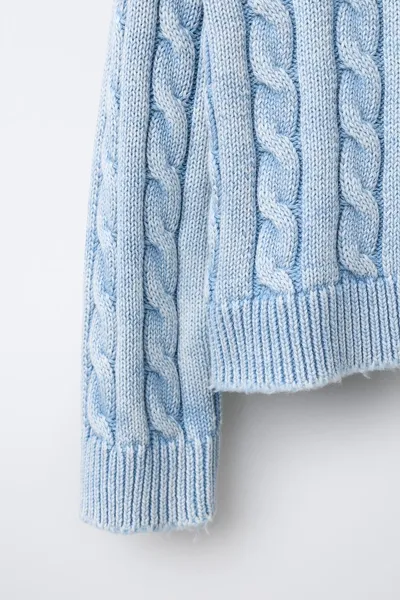 Джемпер CABLE-KNIT ACID WASH, WHITE / SKY BLUE — фото 5