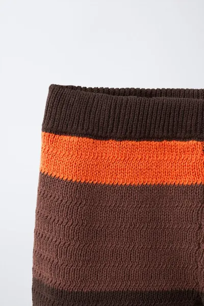 Трикотажные шорты-бермуды с контрастной полоской KNIT CROCHET, Коричневый — фото 4