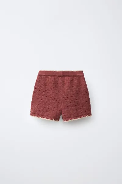 EMBROIDERED FLORAL KNIT BERMUDA SHORTS SISSEL EDELBO X ZARA KIDS, Brown — фото 3