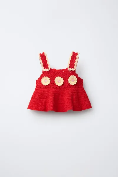 Топ с цветочным вязаным узором FLORAL CROCHET KNIT, Красный — фото 3
