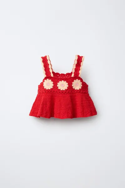 Топ с цветочным вязаным узором FLORAL CROCHET KNIT, Красный — фото 4