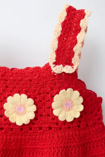 Топ с цветочным вязаным узором FLORAL CROCHET KNIT, Красный — фото 5