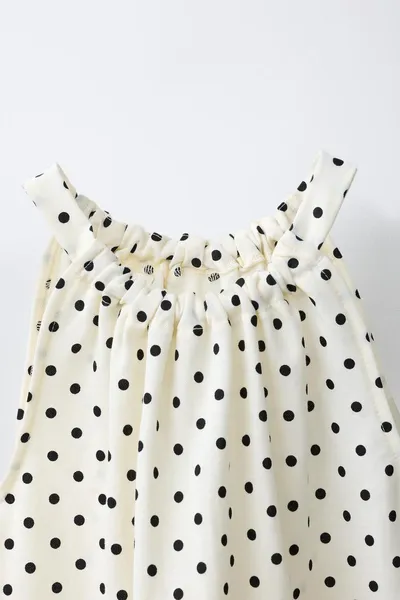 Топ с декольте и принтом в горошек POLKA DOT HALTER NECK, Экрю — фото 2