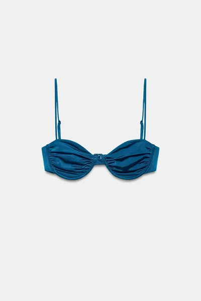 UNDERWIRED PLEATED BIKINI TOP, Blue — фото 4