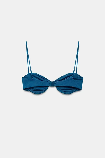 UNDERWIRED PLEATED BIKINI TOP, Blue — фото 5