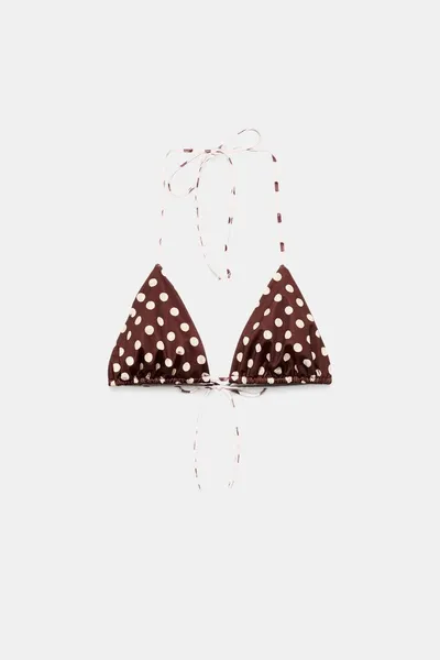 Топ-бикини в горошек POLKA DOT с треугольным вырезом, Коричневый — фото 3