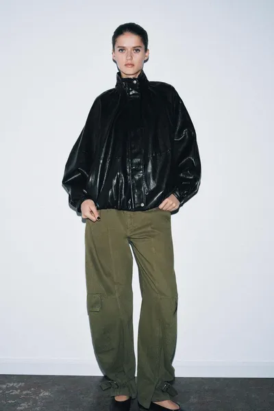 Куртка-бомбер из искусственной кожи ZW COLLECTION, Чёрный — фото 2