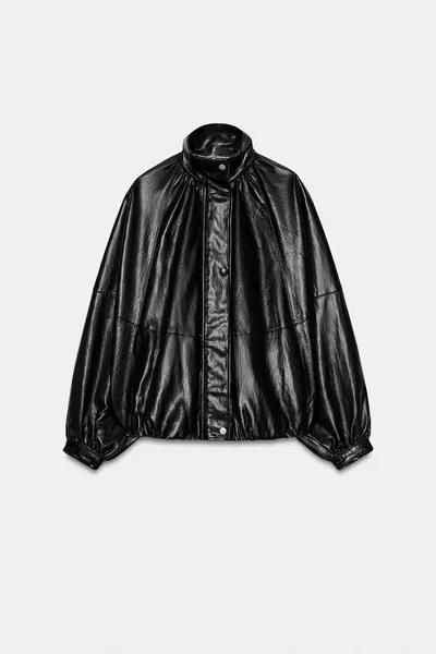 Куртка-бомбер из искусственной кожи ZW COLLECTION, Чёрный — фото 6